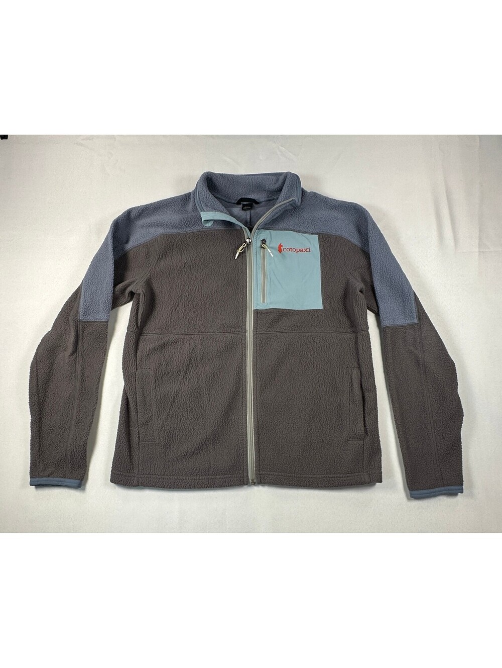 Cotopaxi Men's Abrazo Full-Zip Fleece Jacket Grey Blue Colorblock Size Medium